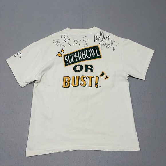 VTG Green Bay Superbowl Shirt Adult Large 1996 / 1997 Single Stitch‎ Autographed - Picture 1 of 16